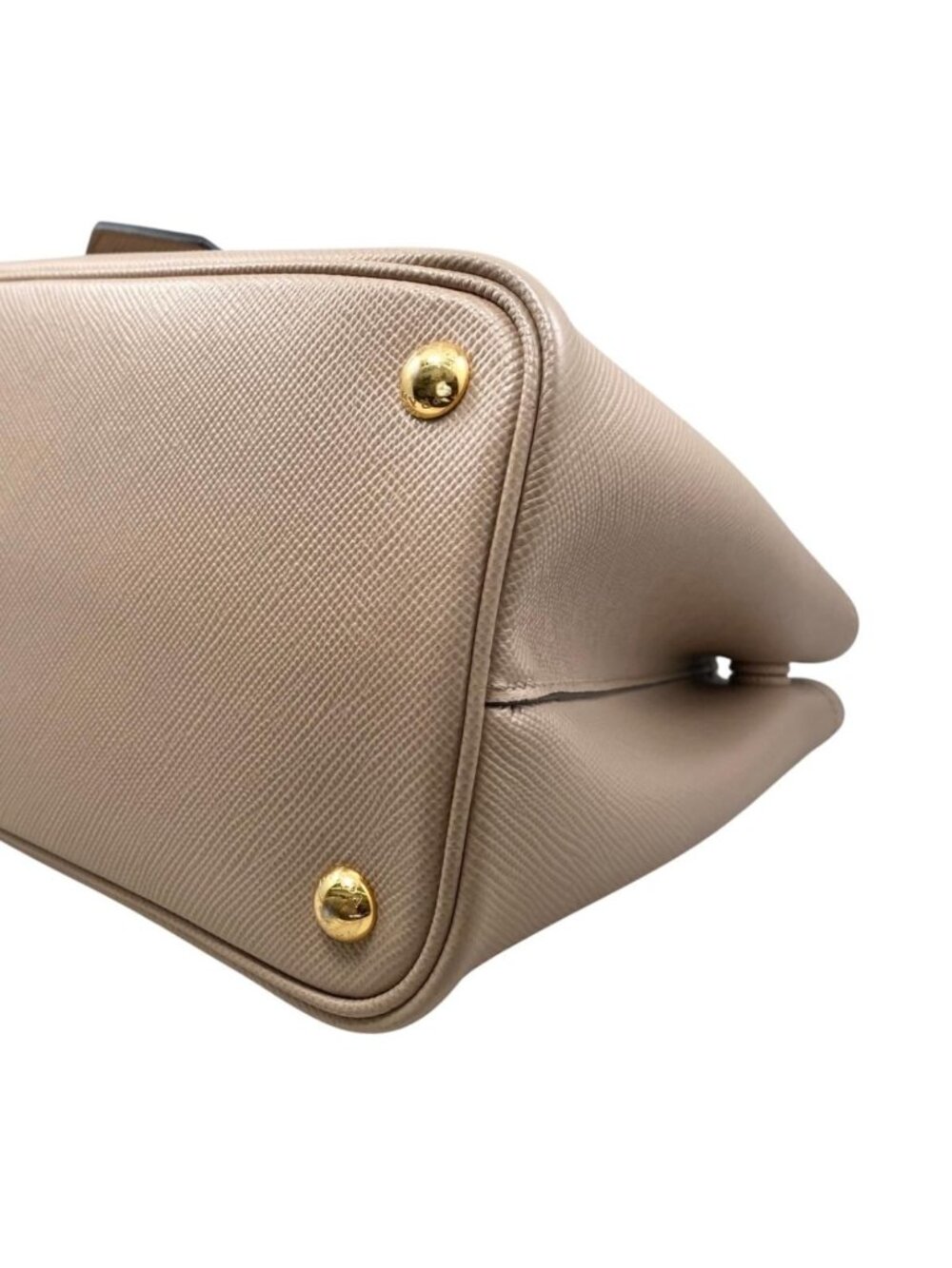 Prada Handbag Double Bag Saffiano Cuir Leather Triangle Logo Beige Black Gold - Picture 7 of 15
